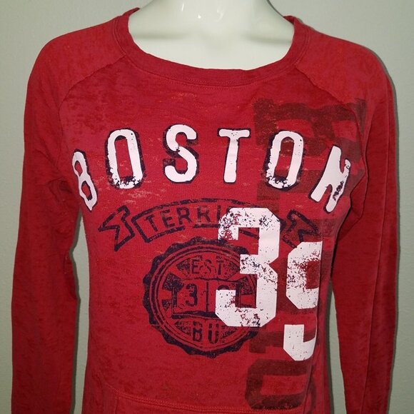 Boston Red Long-Sleeve Burnout Pullover Shirt Top Size Medium Camp David - Picture 2 of 6